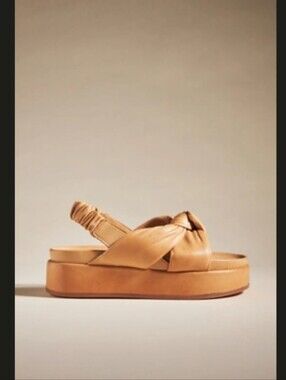 Silent D Pance Knotted Platform Slingback Sandals Tan Leather | Size 38 7/7.5